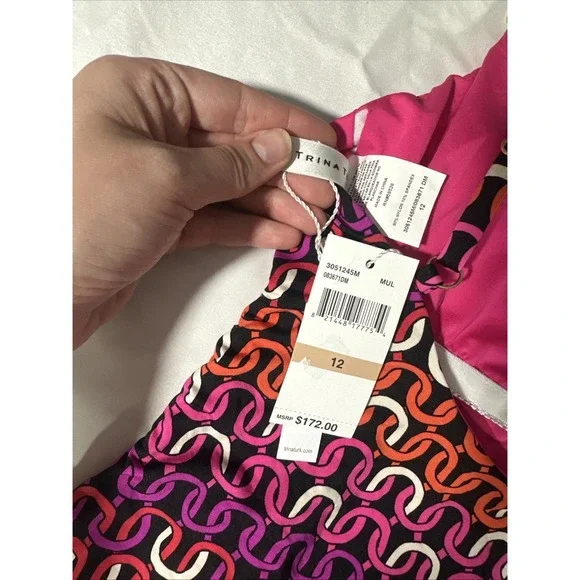 NWT $172‎ Trina Turk [ 12 ] Echo Scoop Neck One Piece Swimsuit Pink Black 6938 - Picture 9 of 9